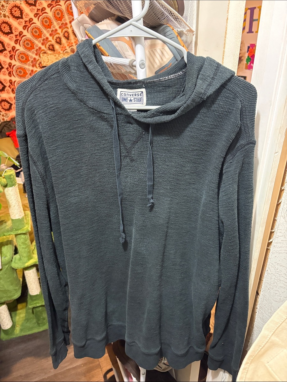 CONVERSE Men's Dark Gray Knit Hoodie